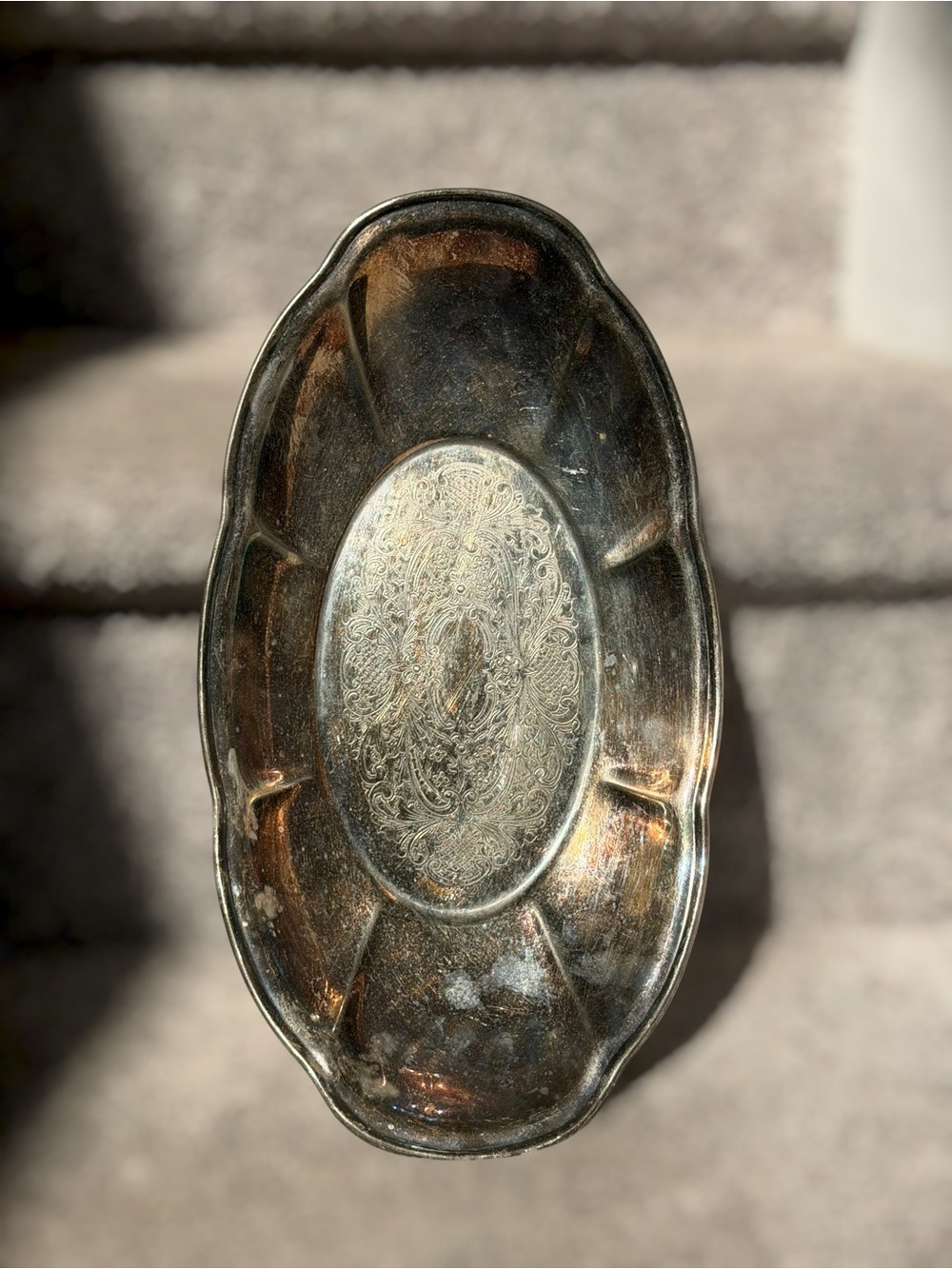 Vintage Silverplate Oval Serving Bowl Ornate Floral Scalloped Grandmillennial
